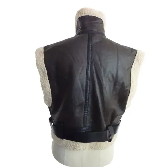 NWT Commense Faux Leather Sleeveless Flight Crop Jacket M - Picture 3 of 7